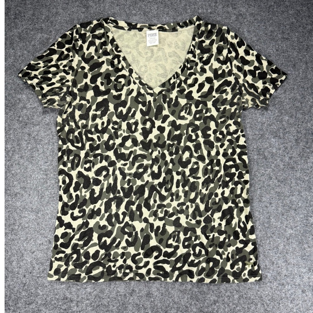 PINK Victoria's Secret Leopard Print V Neck T Shirt Top - Size Large